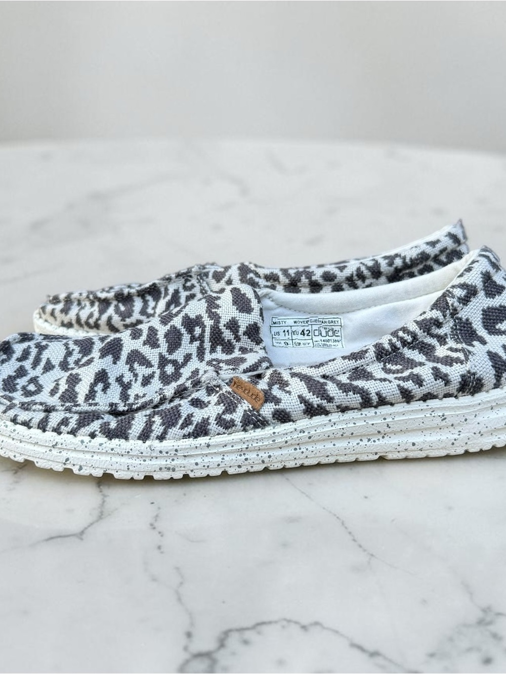 Women’s Hey Dude Misty Woven Cheetah Gray Slip-On Loafers
